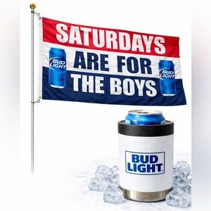 Bud Light Barstool Sports Flag 34x60 + Insulated Beer Can Cooler Koozie